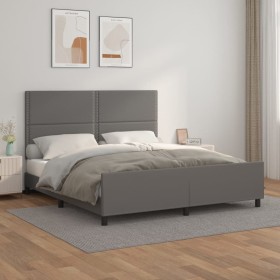 Bed frame with headboard gray synthetic leather 160x200cm by , Beds and slatted bases - Ref: Foro24-3125522, Price: 247,71 €,...