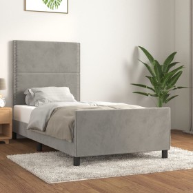 Estructura de cama con cabecero terciopelo gris claro 90x190 cm de , Camas y somieres - Ref: Foro24-3125666, Precio: 152,99 €...