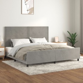 Light gray velvet bed frame with headboard 200x200cm by , Beds and slatted bases - Ref: Foro24-3125714, Price: 250,47 €, Disc...