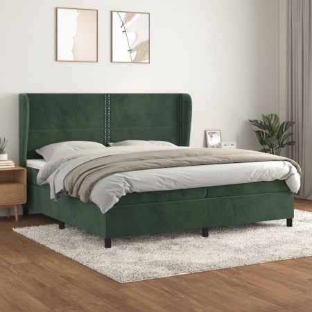 Cama box spring con colchón terciopelo verde oscuro 200x200 cm de , Camas y somieres - Ref: Foro24-3129174, Precio: 716,61 €,...