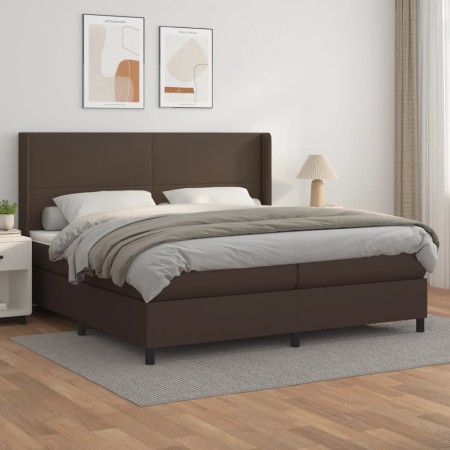 Cama box spring con colchón cuero sintético marrón 200x200 cm de , Camas y somieres - Ref: Foro24-3132402, Precio: 721,99 €, ...