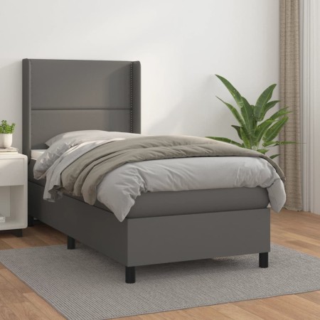 Cama box spring con colchón cuero sintético gris 90x200 cm de , Camas y somieres - Ref: Foro24-3132421, Precio: 385,35 €, Des...