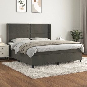 Box spring bed with dark gray velvet mattress 180x200 cm by , Beds and slatted bases - Ref: Foro24-3132634, Price: 603,99 €, ...