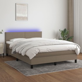 Box spring bed with LED mattress taupe gray fabric 140x190 cm by , Beds and slatted bases - Ref: Foro24-3132993, Price: 451,9...