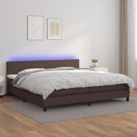 Cama box spring colchón y LED cuero sintético marrón 200x200 cm de , Camas y somieres - Ref: Foro24-3134126, Precio: 618,14 €...