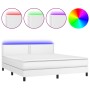 Cama box spring colchón y LED cuero sintético blanco 160x200 cm de , Camas y somieres - Ref: Foro24-3134172, Precio: 485,14 €...