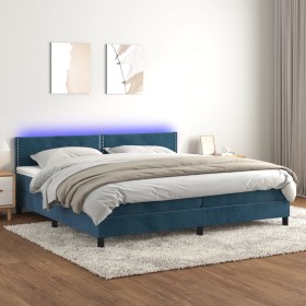 Box spring bed with mattress and LED dark blue velvet 200x200 cm by , Beds and slatted bases - Ref: Foro24-3134367, Price: 55...