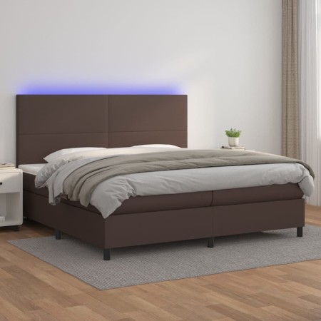 Boxspringbett mit Matratze und LED-braunem Kunstleder 200x200 cm von , Betten und Lattenroste - Ref: Foro24-3135846, Preis: 7...