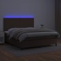 Cama box spring colchón y LED cuero sintético marrón 200x200 cm de , Camas y somieres - Ref: Foro24-3135846, Precio: 710,99 €...