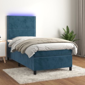 Box spring bed with mattress and LED dark blue velvet 90x200 cm by , Beds and slatted bases - Ref: Foro24-3136045, Price: 349...