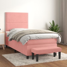 Box spring bed with pink velvet mattress 90x200 cm by , Beds and slatted bases - Ref: Foro24-3137766, Price: 387,03 €, Discou...