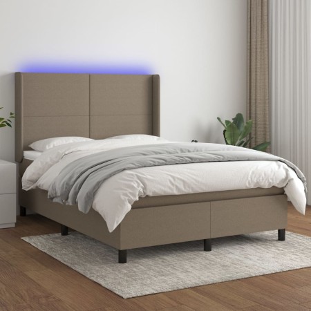 Box spring bed with mattress and LED lights taupe gray fabric 140x190 cm by , Beds and slatted bases - Ref: Foro24-3138153, P...