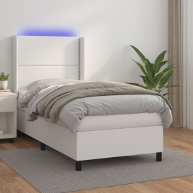 Cama box spring y colchón LED cuero sintético blanco 90x200 cm de , Camas y somieres - Ref: Foro24-3139302, Precio: 395,43 €,...