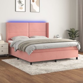 Cama box spring colchón y LED terciopelo rosa 180x200 cm de , Camas y somieres - Ref: Foro24-3139522, Precio: 605,88 €, Descu...