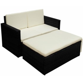 Set muebles de jardín 2 piezas y cojines ratán sintético negro de vidaXL, Conjuntos de jardín - Ref: Foro24-42834, Precio: 23...