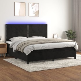 Box spring bed with mattress and LED black velvet 200x200 cm by , Beds and slatted bases - Ref: Foro24-3136085, Price: 646,99...