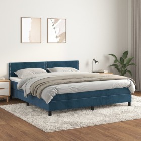 Box spring bed with dark blue velvet mattress 180x200 cm by , Beds and slatted bases - Ref: Foro24-3141261, Price: 517,99 €, ...