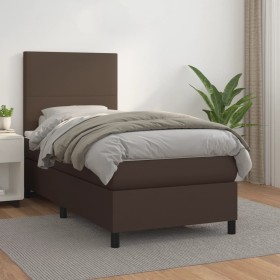 Box spring bed with brown synthetic leather mattress 100x200 cm by , Beds and slatted bases - Ref: Foro24-3142710, Price: 377...