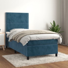 Box spring bed with dark blue velvet mattress 100x200 cm by , Beds and slatted bases - Ref: Foro24-3142951, Price: 355,64 €, ...