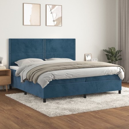 Cama box spring con colchón terciopelo azul oscuro 200x200 cm de , Camas y somieres - Ref: Foro24-3142987, Precio: 673,89 €, ...