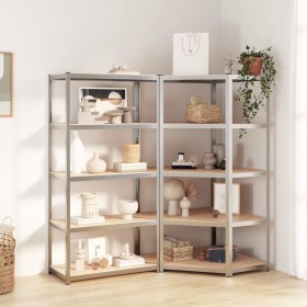 Shelving 5 levels 2 units steel plywood silver by , Industrial shelving - Ref: Foro24-3154191, Price: 129,99 €, Discount: %