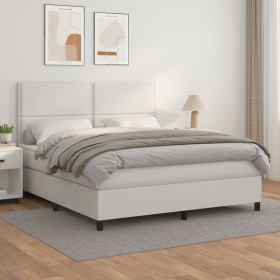 Cama box spring con colchón cuero sintético blanco 160x200 cm de , Camas y somieres - Ref: Foro24-3142792, Precio: 592,42 €, ...