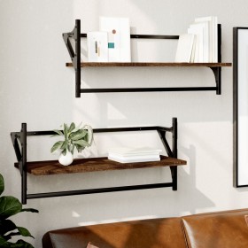 Wall shelves with bars 2 pcs oak brown 65x25x30 cm by , Shelves and shelves - Ref: Foro24-836247, Price: 25,65 €, Discount: %