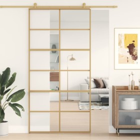 Golden sliding door made of transparent ESG glass and aluminum by , Doors for the home - Ref: Foro24-155168, Price: 170,72 €,...