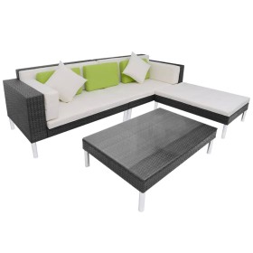 Set de muebles de jardín 4 pzas y cojines ratán sintético negro de vidaXL, Conjuntos de jardín - Ref: Foro24-42944, Precio: 5...