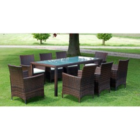 9-teiliges Garten-Essset und braune Kissen aus synthetischem Rattan von vidaXL, Gartensets - Ref: Foro24-43117, Preis: 617,74...