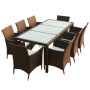 Set comedor de jardín 9 piezas y cojines ratán sintético marrón de vidaXL, Conjuntos de jardín - Ref: Foro24-43117, Precio: 6...