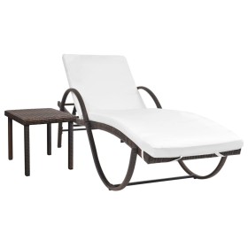 Garden lounger with cushion and brown synthetic rattan side table by vidaXL, Loungers - Ref: Foro24-42885, Price: 143,34 €, D...