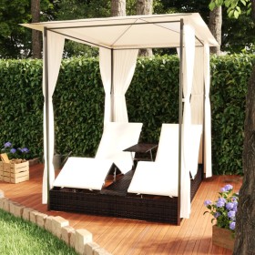 Double lounger with brown synthetic rattan curtains by vidaXL, Outdoor beds - Ref: Foro24-42890, Price: 477,08 €, Discount: %