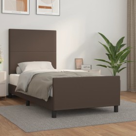 Brown synthetic leather headboard bed frame 100x200 cm by , Beds and slatted bases - Ref: Foro24-3125436, Price: 154,78 €, Di...