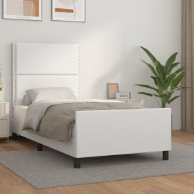 Estructura de cama con cabecero cuero sintético blanco 90x190cm de , Camas y somieres - Ref: Foro24-3125483, Precio: 150,58 €...