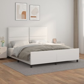 White synthetic leather headboard bed frame 160x200 cm by , Beds and slatted bases - Ref: Foro24-3125519, Price: 268,02 €, Di...