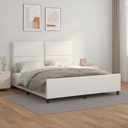 Estructura de cama cabecero cuero sintético blanco 160x200 cm de , Camas y somieres - Ref: Foro24-3125519, Precio: 262,95 €, ...