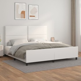 Estructura de cama cabecero cuero sintético blanco 200x200 cm de , Camas y somieres - Ref: Foro24-3125531, Precio: 230,42 €, ...