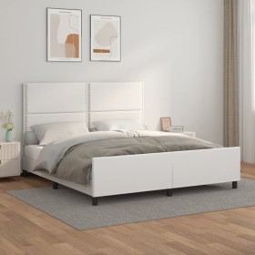 Estructura de cama cabecero cuero sintético blanco 180x200 cm de , Camas y somieres - Ref: Foro24-3125525, Precio: 247,93 €, ...