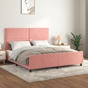 Pink velvet bed frame with headboard 180x200 cm by , Beds and slatted bases - Ref: Foro24-3125713, Price: 230,99 €, Discount: %