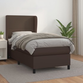 Box spring bed with brown synthetic leather mattress 100x200 cm by , Beds and slatted bases - Ref: Foro24-3128898, Price: 393...