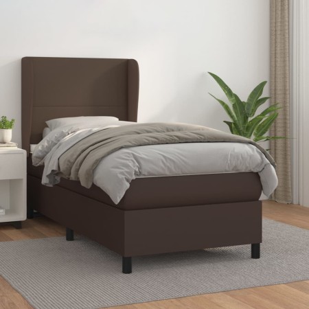 Cama box spring con colchón cuero sintético marrón 100x200 cm de , Camas y somieres - Ref: Foro24-3128898, Precio: 393,24 €, ...