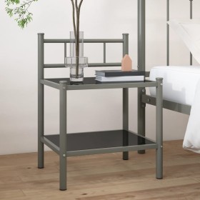 Gray and black metal and glass bedside table 45x34.5x60.5 cm by vidaXL, Nightstands - Ref: Foro24-325089, Price: 36,78 €, Dis...