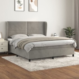 Box spring bed with light gray velvet mattress 180x200 cm by , Beds and slatted bases - Ref: Foro24-3129165, Price: 623,67 €,...