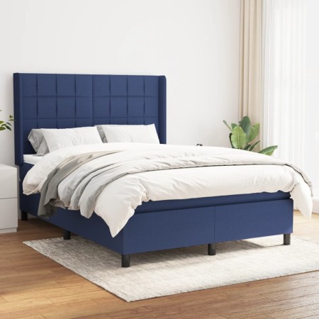 Box spring bed with blue fabric mattress 140x190 cm by , Beds and slatted bases - Ref: Foro24-3131431, Price: 484,99 €, Disco...