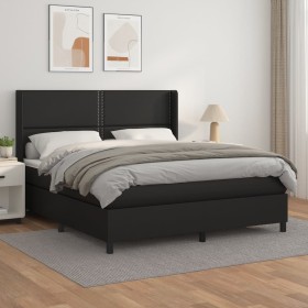 Box spring bed with black synthetic leather mattress 160x200 cm by , Beds and slatted bases - Ref: Foro24-3132447, Price: 551...