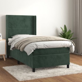 Cama box spring con colchón terciopelo verde oscuro 100x200 cm de , Camas y somieres - Ref: Foro24-3132606, Precio: 388,99 €,...