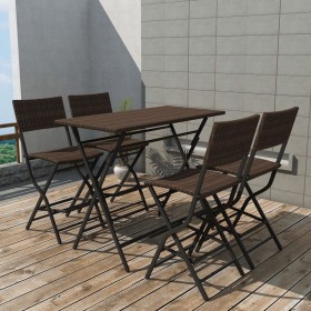 Folding garden dining set 5 pieces poly rattan and brown steel by vidaXL, Garden sets - Ref: Foro24-42875, Price: 174,99 €, D...