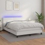 Box spring bed with mattress and LED white synthetic leather 140x190 cm by , Beds and slatted bases - Ref: Foro24-3134100, Pr...