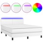 Cama box spring colchón y LED cuero sintético blanco 140x190 cm de , Camas y somieres - Ref: Foro24-3134100, Precio: 462,06 €...